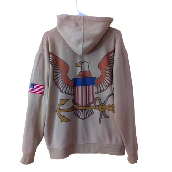 The Bradford Exchange Other - The Bradford Exchange U.S. Navy Eagle Fleece Hoodie LARGE Tan Pockets U.S. Flag